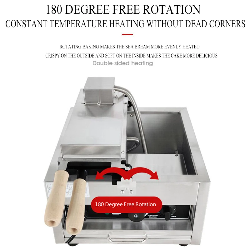 Professional Electric Japanese Taiyaki Waffle Iron Machine Non-Stick Double Sided Heating Toaster