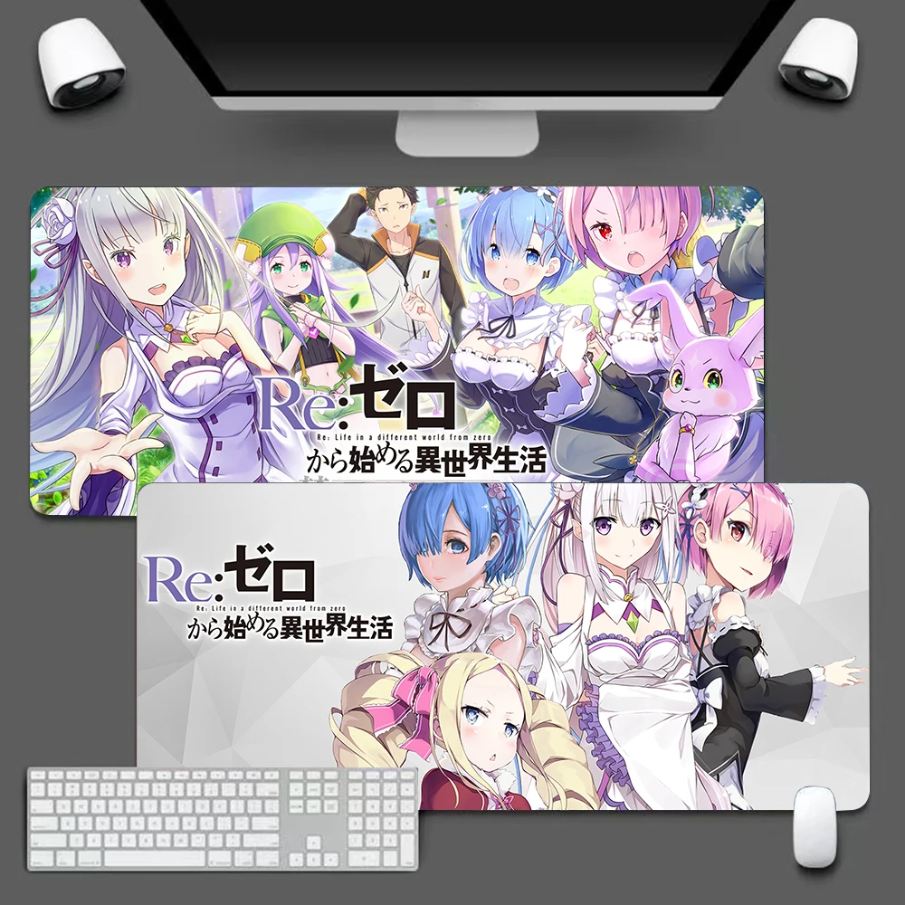 R-Re Zero Emilia Rem Large Mouse Pad PC Game MousePads Desk Keyboard Mats Office Rubber Anti-slip Mouse Mice Mat 40x90 30x80 CM