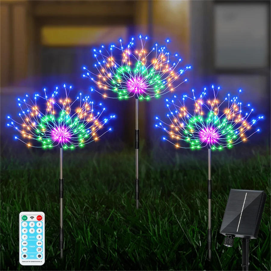 2023 New Solar Led Firework Light Outdoor Waterproof 4 IN 1 Dandelion Landscape Lawn Lamps for Christmas Garden Holiday  Decor