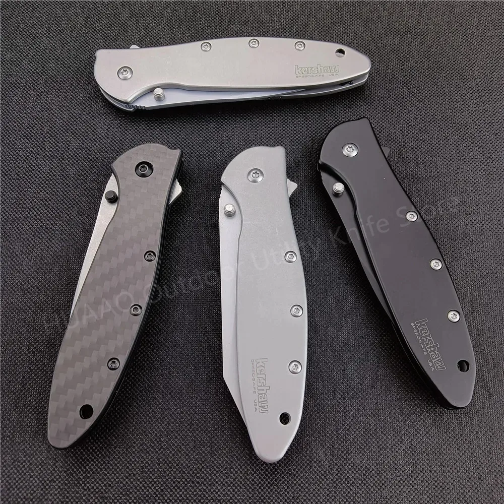 KS 1660 Ken Onion Leek Flipper Folding Knife 14C28N Plain Blade Carbon Fiber Handles Outdoor Camping Knife Christmas Gift