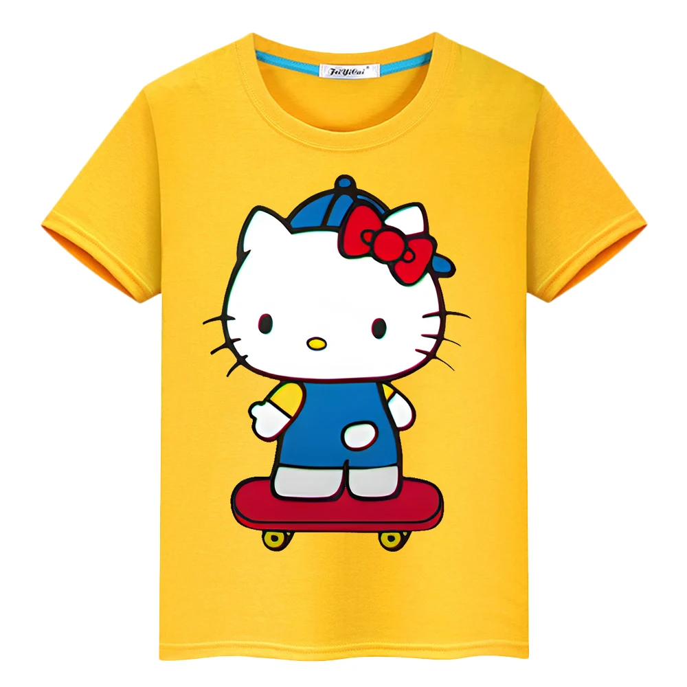 Camiseta con estampado de hello kitty para niños y niñas, ropa de algodón 100%, Tops de dibujos animados, camisetas de Anime y2k, ropa de una pieza para niños, regalo