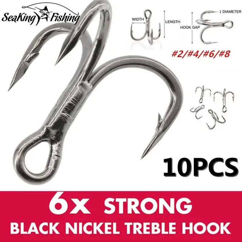 

10PCS Fishing Hook 6 Times Black Nickel Three Hooks with Barbed Sharp Triple Anchor Hook Fishing Tackle