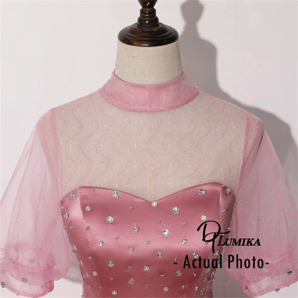 DTLumika – robe de soirée Maxi pour femmes, manches évasées, col rond, paillettes, Quinceanera, douce 16 robes, longue ligne A, robe de bal