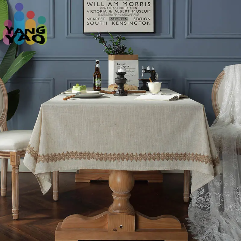 

Rectangular Cotton Linen Tablecloth Cover with American Style Jute Rope Trim fdining Dining Weddings Birthdays Parties