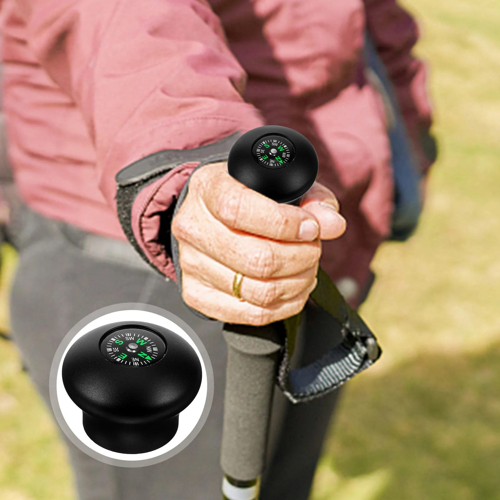 Bussola sferica Manico ergonomico a sfera Leggero e durevole Copri testa per asta da trekking Escursionismo Alpinismo Strumento da campeggio