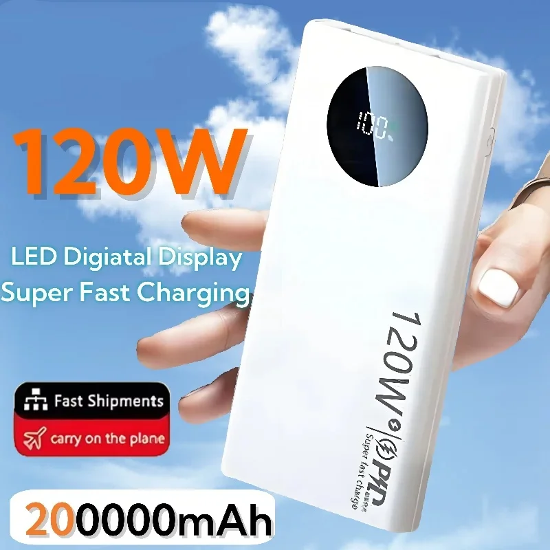 

Power Bank высокой емкости 200000 мАч 120 Вт Powerbank с быстрой зарядкой для iPhone Samsung Huawei Портативное зарядное устройство 2025