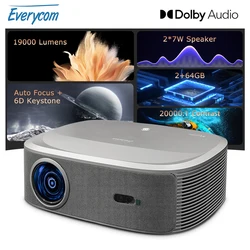 Everycom HQ10W Proyector Full HD Dolby Audio 4K Video Smart TV para el hogar 1080P Proyectores de 19000 lúmenes 2 + 64GB Proyector de cine