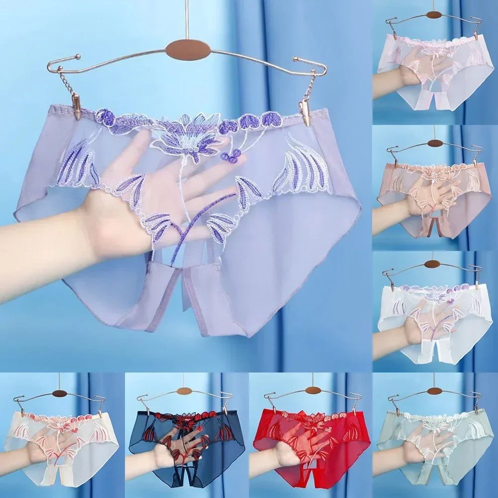 Dámské spodní prádlo Sexy květinové síťované pohodlné kalhotky průhledné rozkrokové bezešvé kalhotky plus velikosti - náhled 6