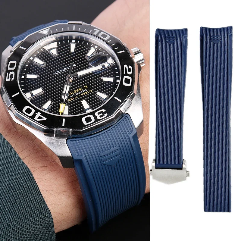 22mm For Tag Heuer CARRERA AQUARACER 300 WAY201A WAY211C Watch Band Rubber Silicone Strap Men Stainless Steel Buckle Accessories