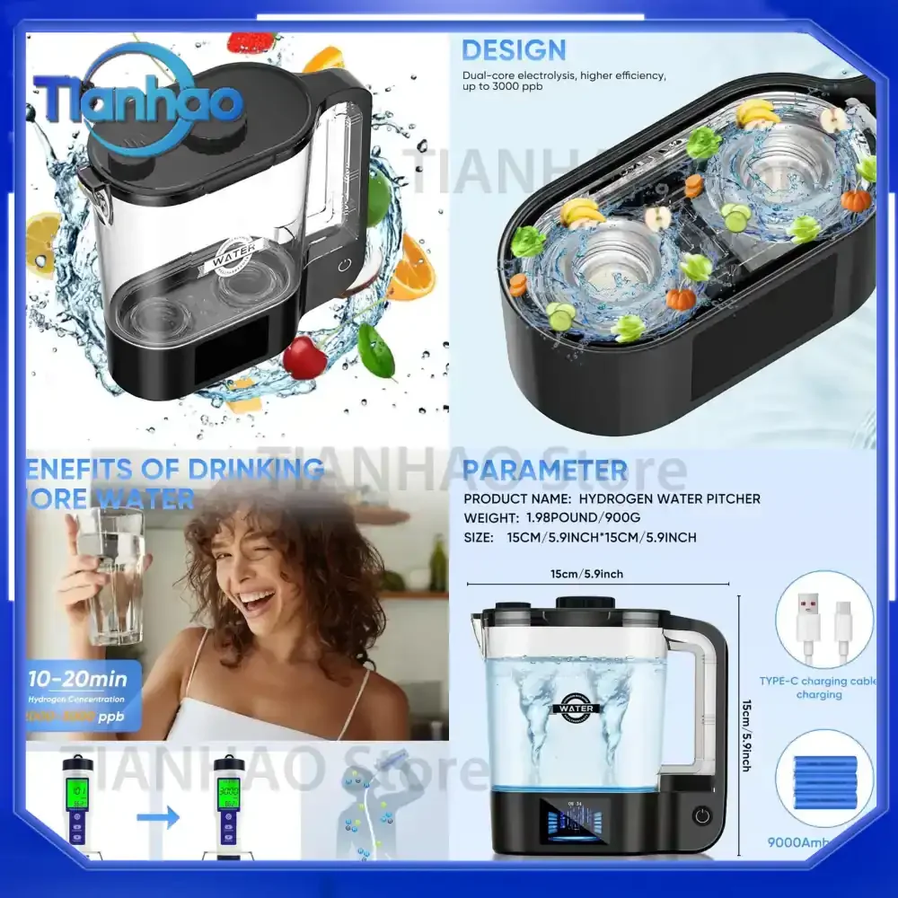 Hydrogen Water Bottle 2000ml Portable Hydrogen Water Generator Ionizer Machine for Rich Hydrogen Water Production at 7.8Hz