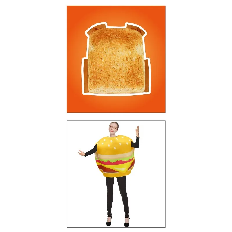 New Carnival Cosplay Costume Funny Burger Croissant Jumpsuit Halloween Performance Party Role Playing Outfits for Adult Unisex view 6