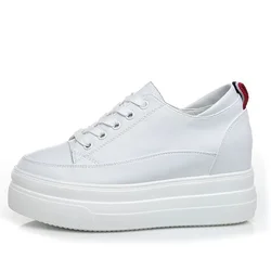 2025 Women's Chunky Sneakers Genuine Leather Casual Women Shoes High Heels Platform Sneakers for Woman Spring Autumn Shoes