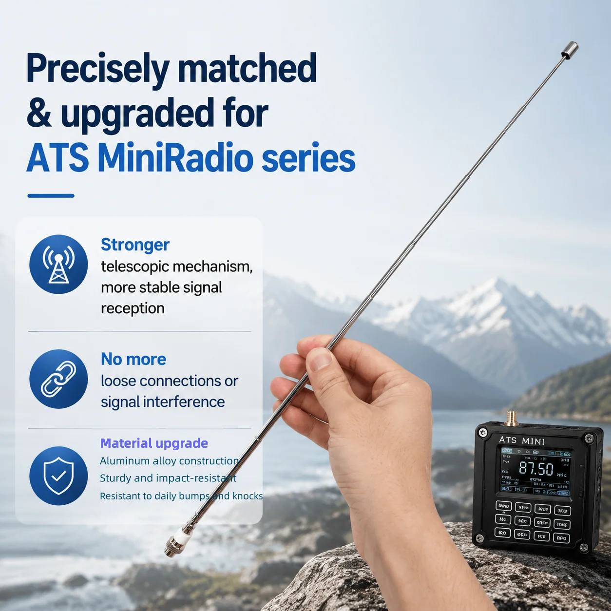 Custom Upgraded Telescopic Antenna for ATS MiniRadio V1 V2 V3 V4, Reinforced Structure Stable Signal Reception