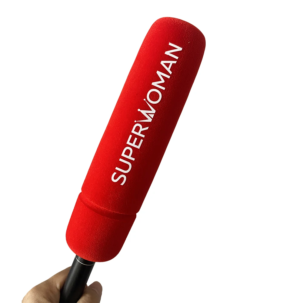 Micrófono flocado personalizado con filtro Pop, cubiertas de impresión de esponja larga, parabrisas con logotipo de espuma para estaciones de TV, entrevistas de periódicos