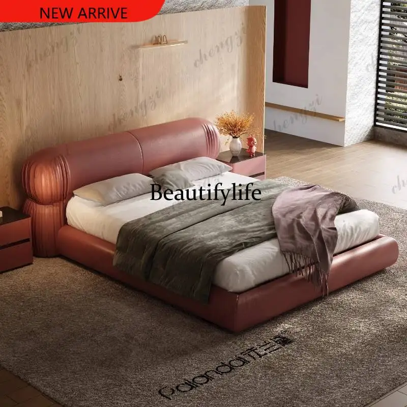 EE182 European Heavy Double Bed Couples Elegant Normal Storage Adults Double Bed Luxury Floating Metal Cama Casal Furniture For