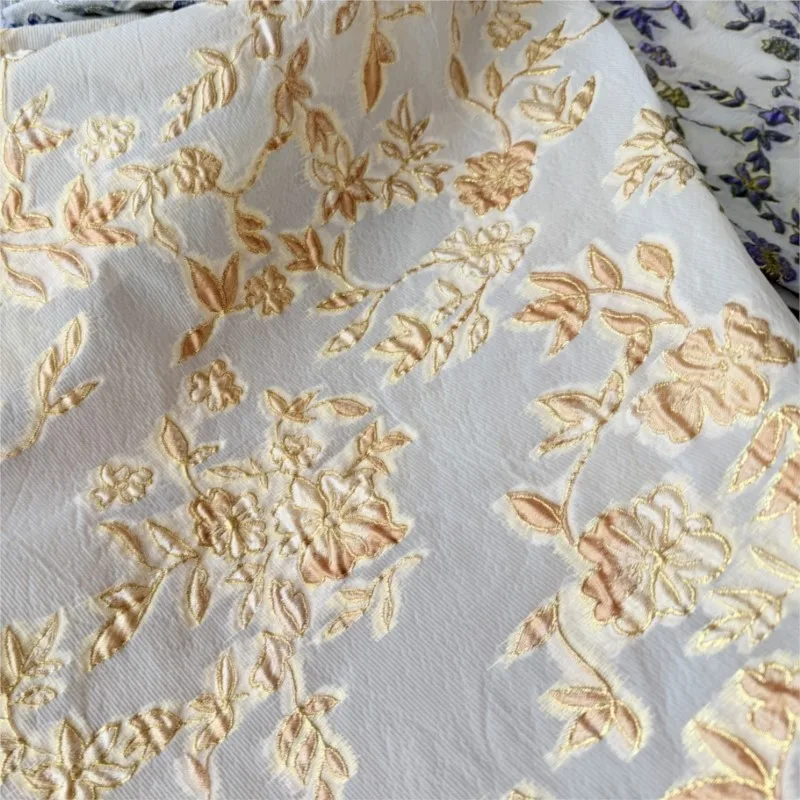 Rendered seven-color golden thread flower cut organza jacquard fabric semi-transparent women's dress woven