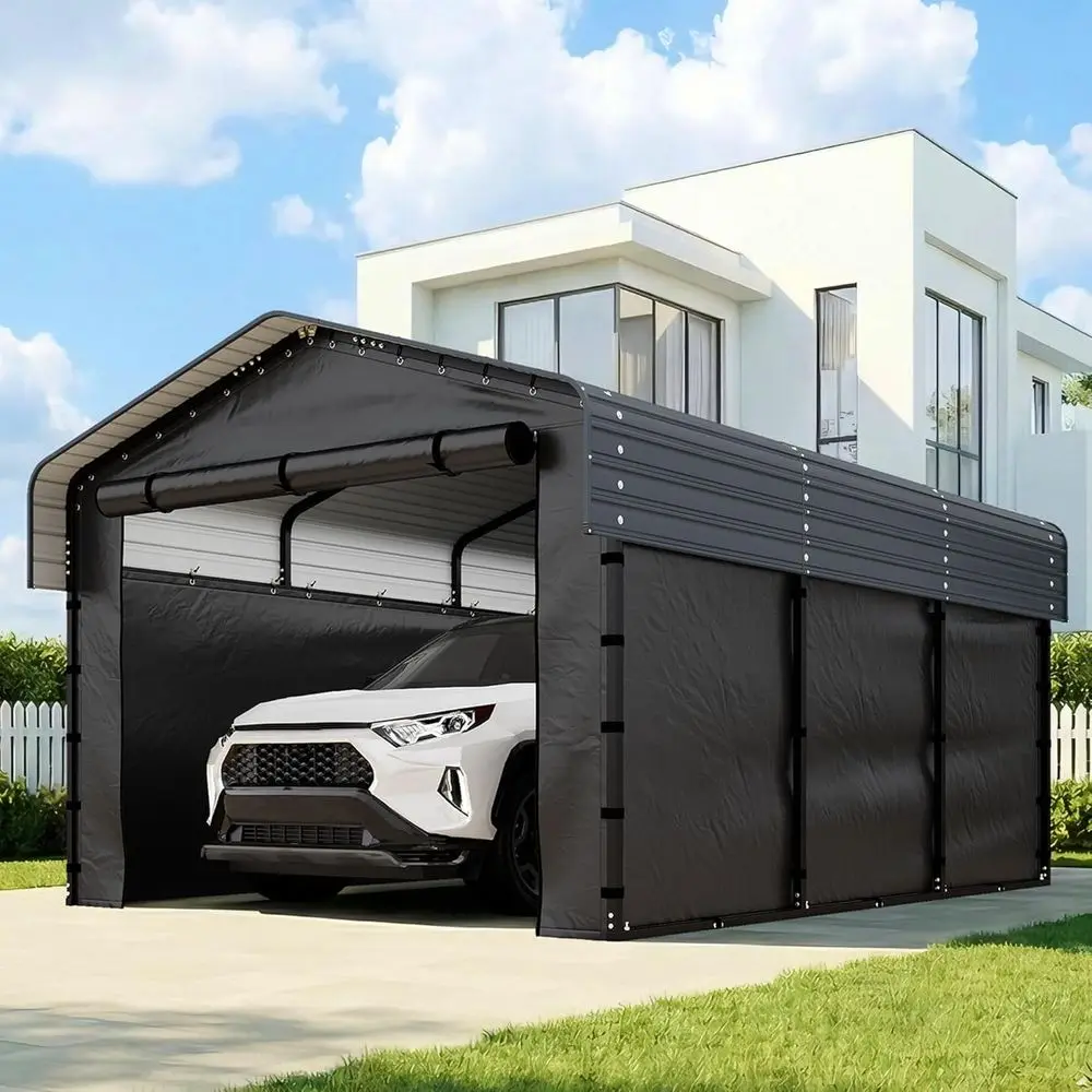 

10x15ft Heavy-Duty Metal Carport with Removable Sides for Outdoor Vehicles - Galvanized Steel Construction
