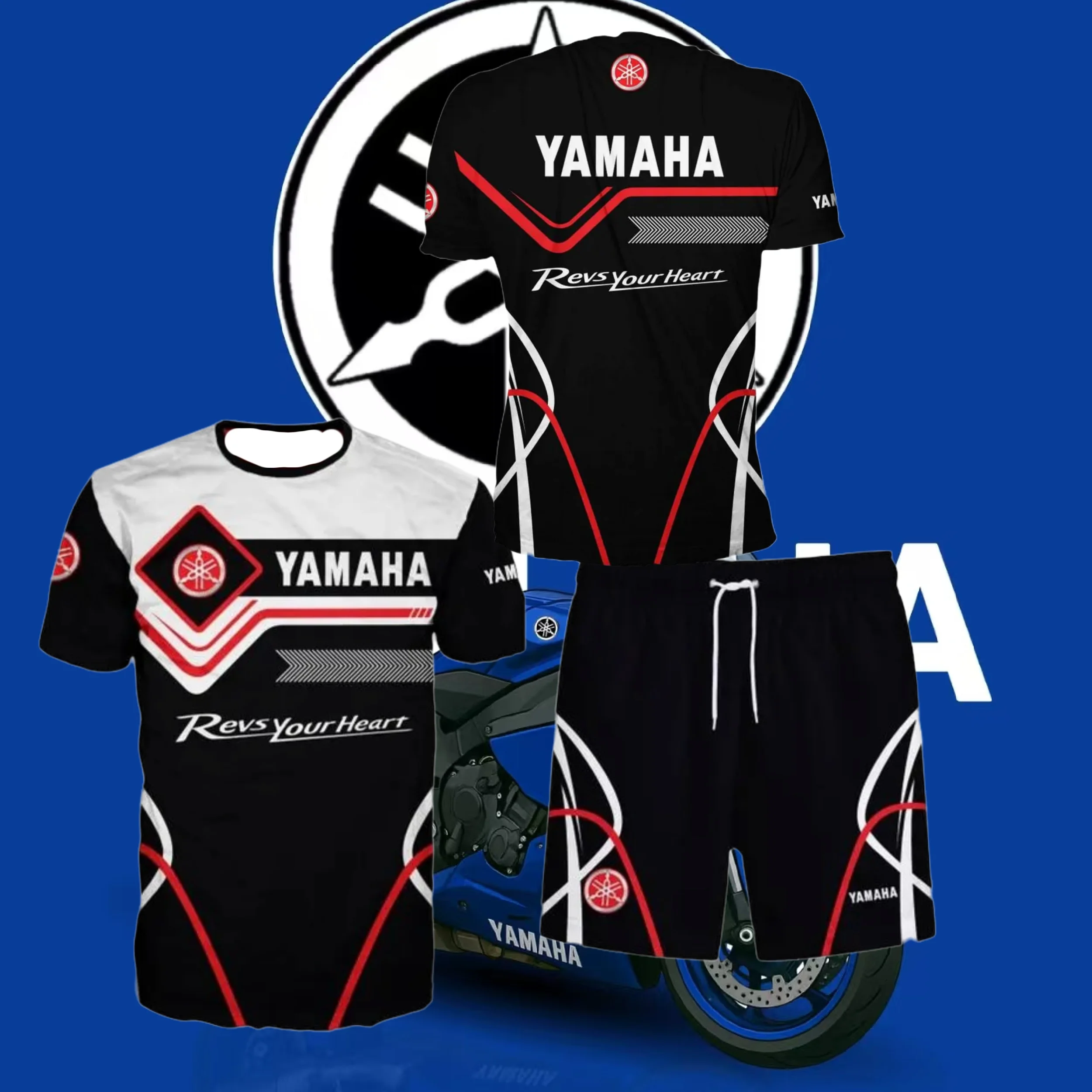 

2025/26 Hit Yamaha Motorcycle Team Uniform Fan Quick Dry Breathable Racing Suit Set Summer T-Shirt Shorts Adult Unisex Moto