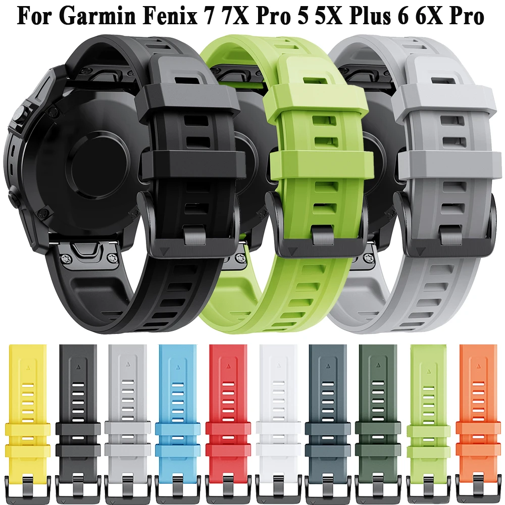 QuickFit 22 26mm Silicone Watch Band For Garmin Fenix 5 5X 6X 6 7 7X Pro/Epix Pro (Gen 2) TACTIX/Mk2 Mk2i G1/MARQ/Enduro 2 Strap