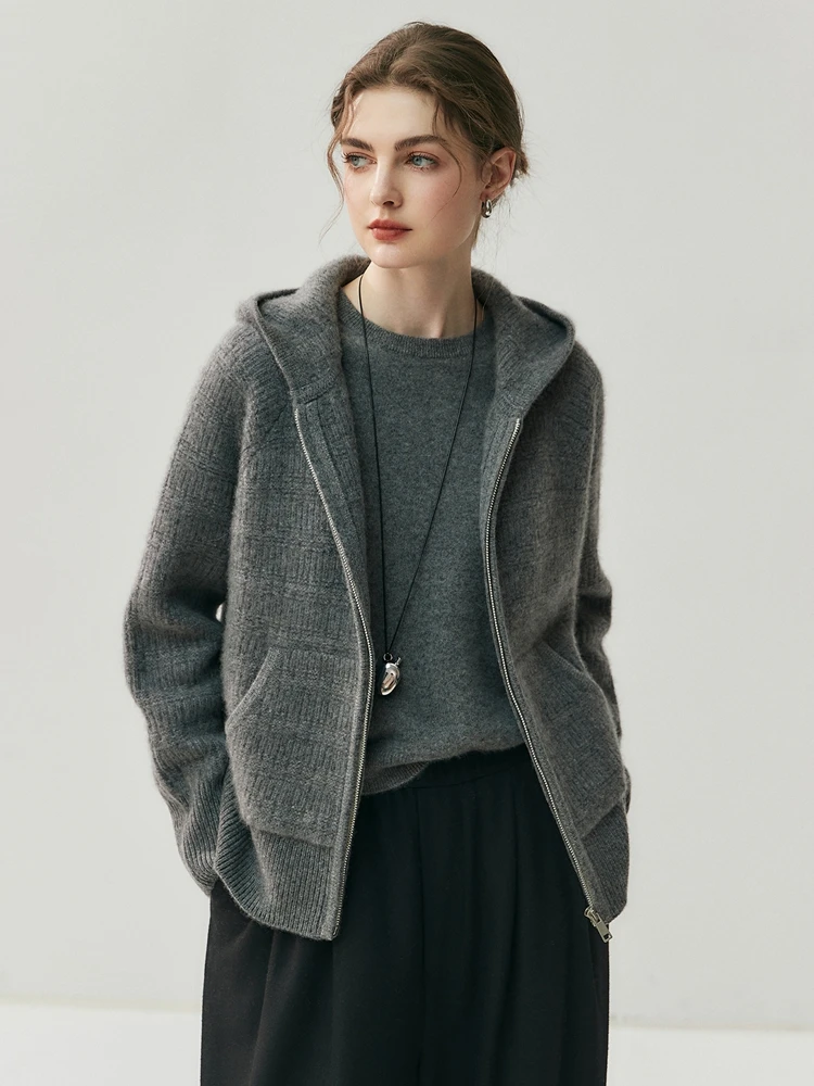 ADDONEE, Sudadera con capucha de peso pesado para mujer, cárdigan con cremallera, abrigo, suéter de cachemira 100%, Otoño Invierno, prendas de punto de Cachemira informales gruesas