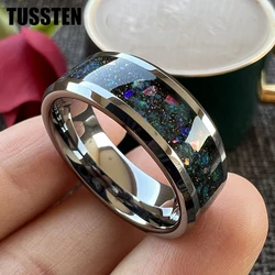 TUSSTEN 8MM So Beautiful Galaxy Opal Ring Tungsten Engagement Wedding Band For Men Women Comfort Fit