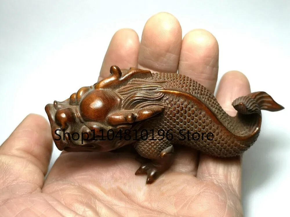 Chinese Boxwood Hand Carved Loong Dragon Figure Statue Netsuke Old Collectable