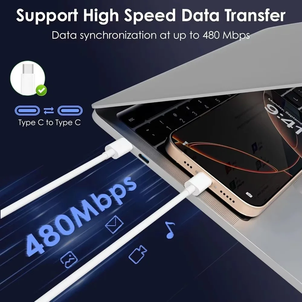 5PCS USB-C 100W Fast Charging Cable For iPhone 15 16 17 Pro Max Samsung S26 Google Moto Xiaomi POCO Honor Dual Type C Data Cable