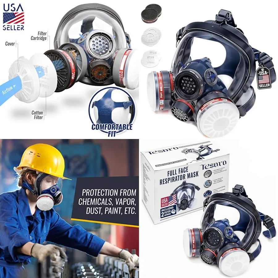 

Full Face Organic Vapor Respirator - Protective Eye Nose Shield with Anti-Fog Heavy Duty Lens Adjustable - Chemical, Particulat