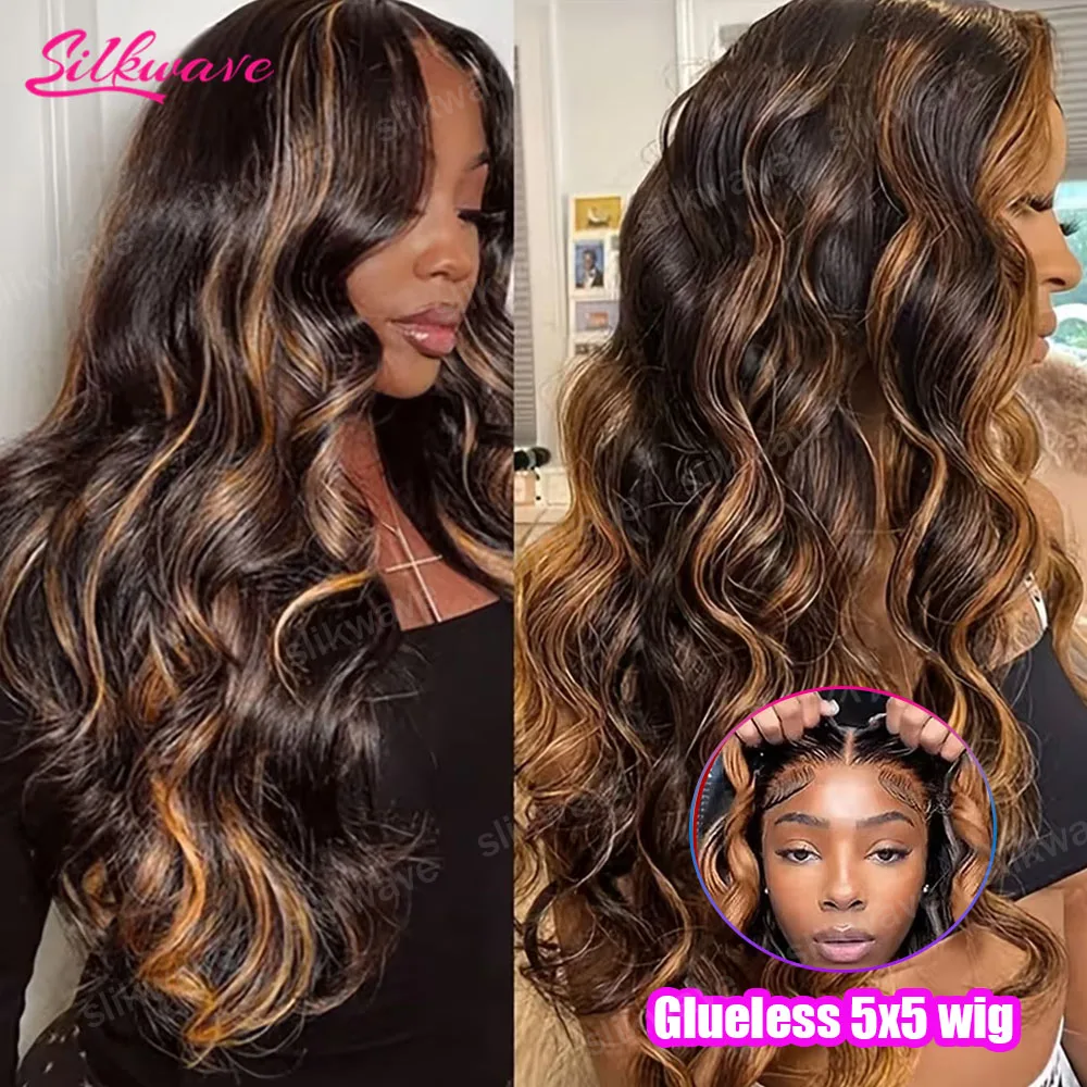 

1b/30 Body Wave Glueless Human Hair Wigs 13x6 Hd Lace Front Highlight Ombre Black Brown Water Wave 5x5 Hd Lace Closure Wig 200%