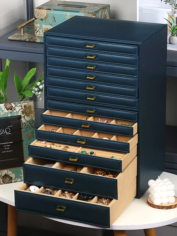 Large Capacity Jewelry Organizer Box with 12 Drawers Jewelry Display Collection PU Storage Necklace Holder for Anniversary