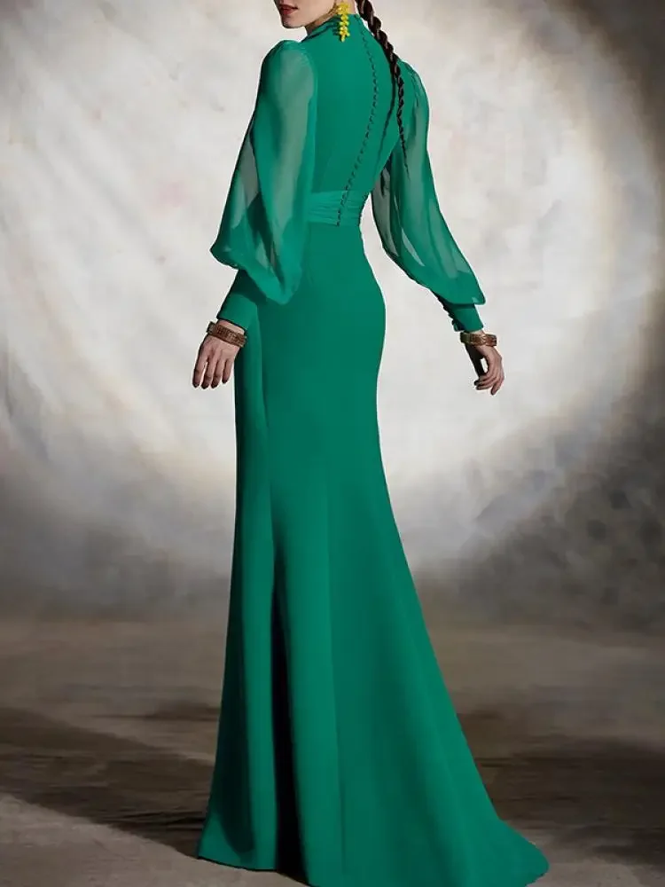 Tinaa Elegant Party Evening Green Dresses for Women 2024 New Puff Sleeves Split-Front Lace-up Dresses A-line Cocktail Prom Gown