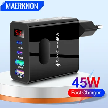 45W USB PD Chaeger hızlı şarj tipi C Digtal ekran şarj cep telefonu adaptörü iPhone Samsung Xiaomi hızlı şarj 3.0