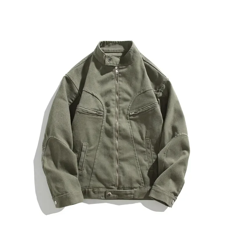 

LIBIELIY весенне-осенние джинсовые куртки высокого качества для мужчин, винтажные повседневные свободные джинсовые куртки с воротником-стойкой на молнии, верхняя одежда, пальто, мужские мото-байки