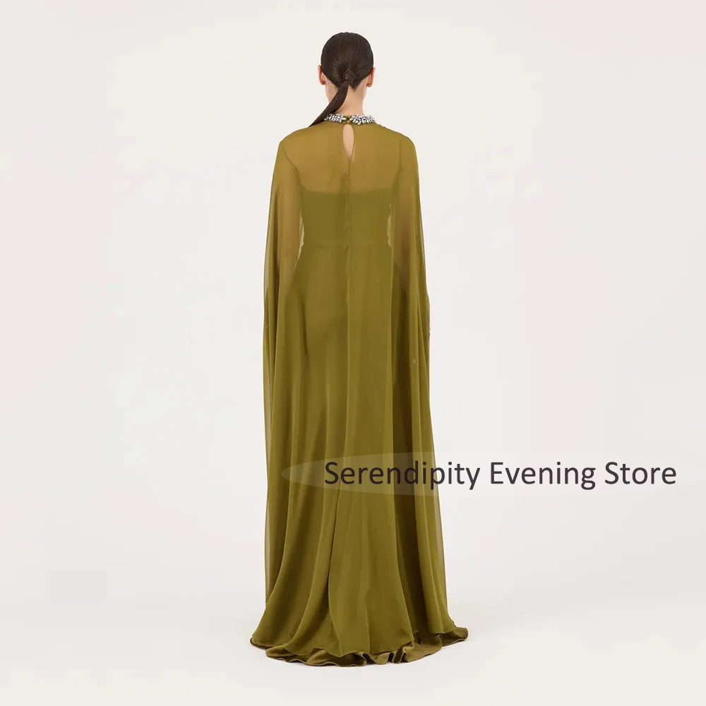 Elegant Mother of the Bride Dresses for Weddings Crystal O Neck Cape Illusion Formal Party Gowns Maxi Ankle Length Evening Dress image 2