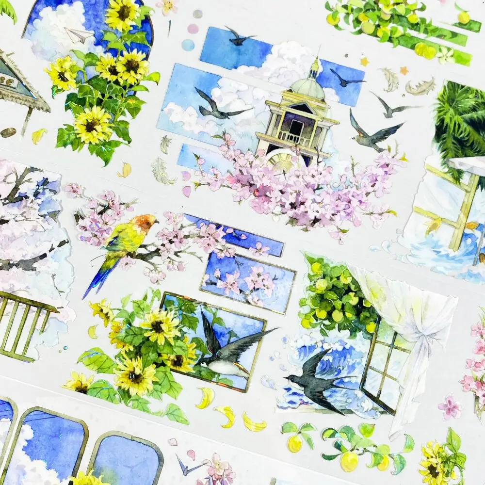 Japanese Style Cherry Blossom Pigeon Washi Tape Roll PET Sticker for Journaling Scrapbooking DIY Flowing resin Shaker Plan