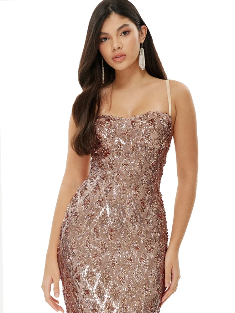 Robe de soirée à paillettes argentées pour femmes, robe de club sexy, batterie élégante, luxe, fête d'anniversaire, mariage, Rh, été, 2024