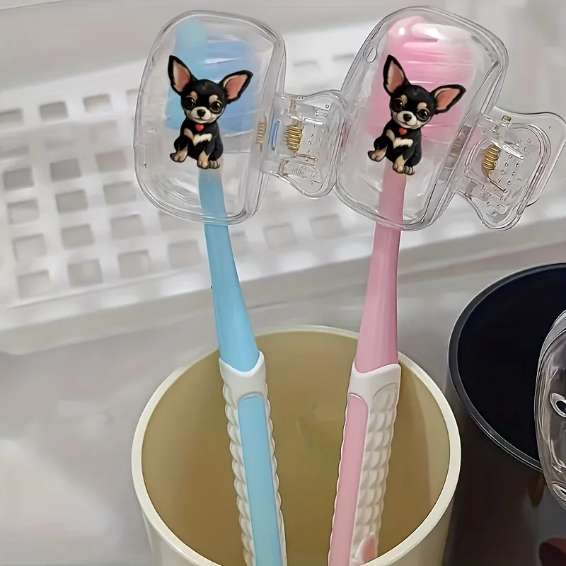 2pcs Cute Chihuahua Toothbrush Clip Portable Set Home Brush Clip Protector For Home And Travel Use Storage Box Gifts For Family