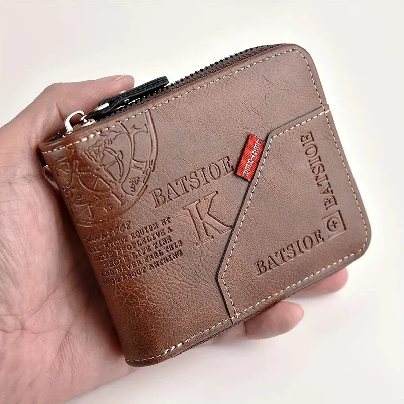 Men's Wallet Made of PU Wax Oil Skin Purse for Men Coin Purse Short Male Card Holder Wallets Zipper Around Money Coin Purse New