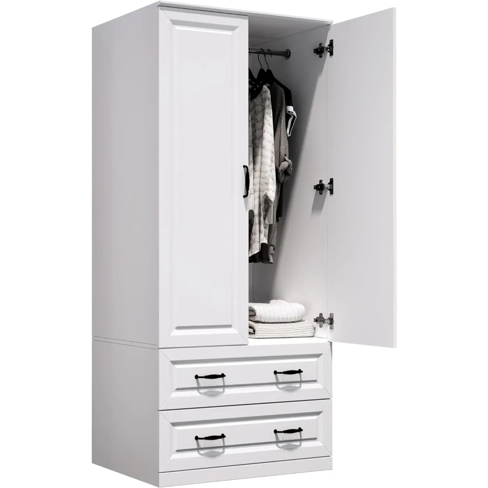 خزانة ملابس خشبية مع بابين ودرجين، وخزائن تنظيم لتخزين الملابس مع قضيب معلق حرب قائمة بذاتها #4