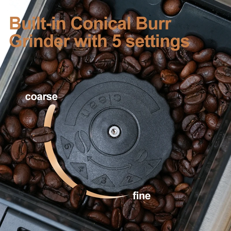 Mcilpoog HI02 Fully Automatic Espresso Machine with Grinder & Steamer, WiFi Connected,, 5 Flavors for Home and Office.Silver