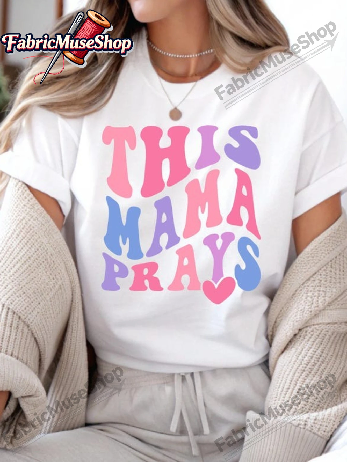 This Mama Prays T-Shirt, Groovy Christian Mom Tee 100% Cotton, Halloween Thanksgiving Christmas Gift for Men Women Family Friend