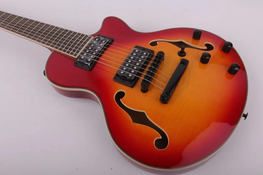 7 string cherry sunburst single cutway electric jazz f hole guitar tom bridge rosewood fingerboard