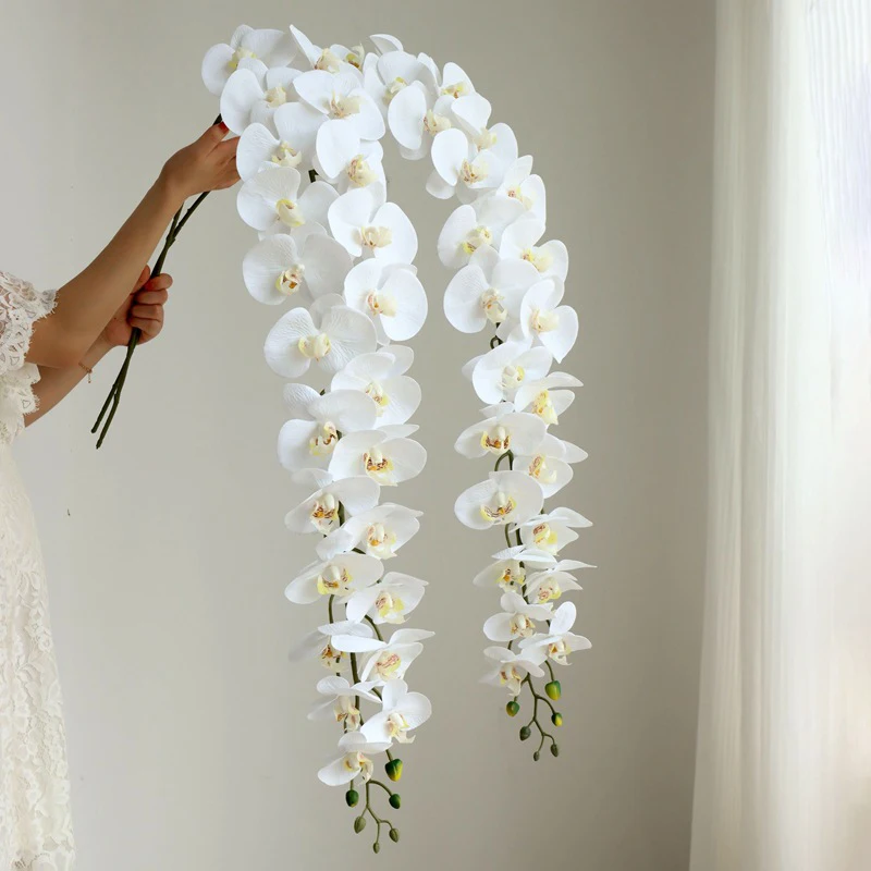 Flores artificiales de Phalaenopsis grandes de 150cm, mariposa realista, orquídea, decoración de boda, paisajismo, fiesta, hogar, tocado Floral, corona
