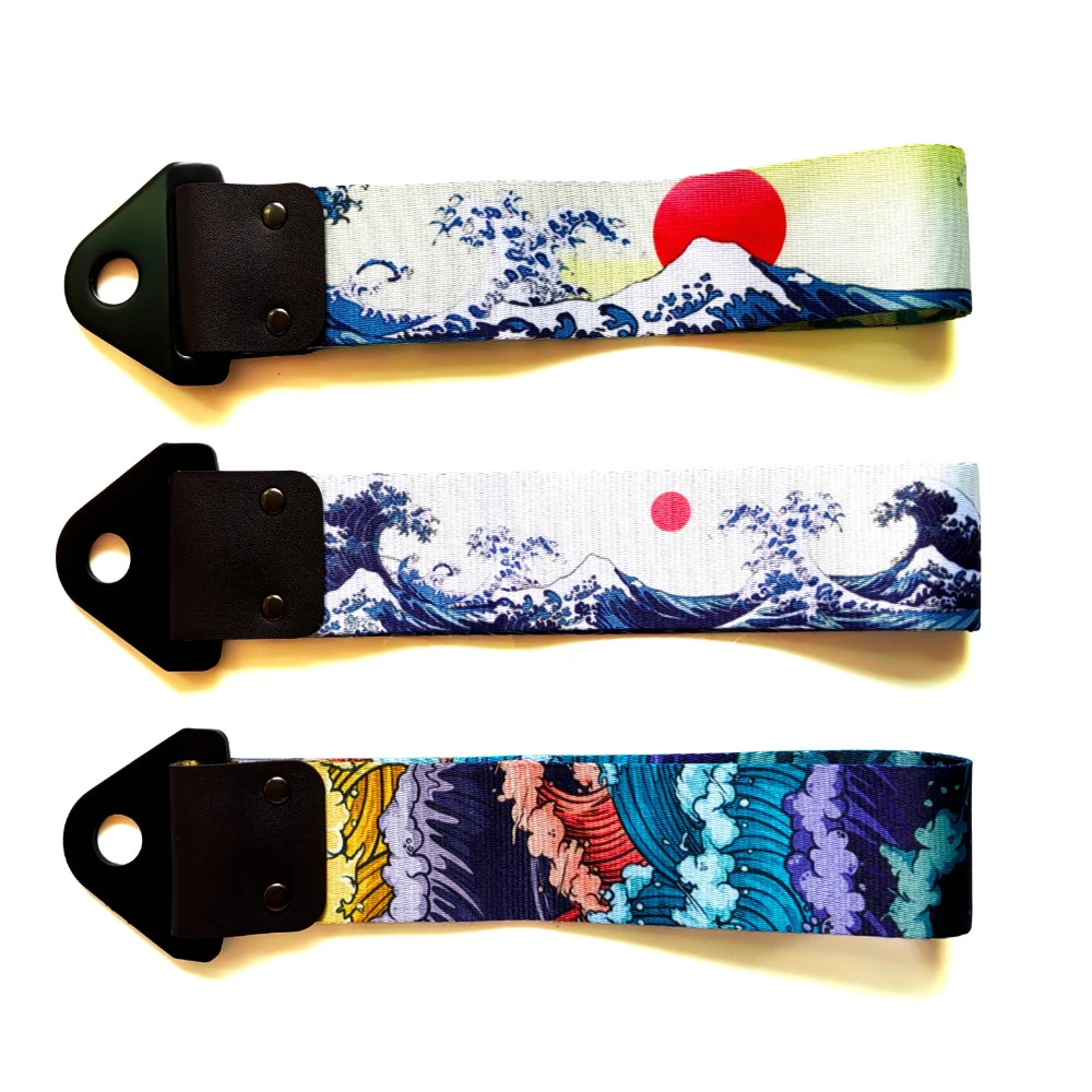 Universal Car Tow Strap Hokkaido Waves Sun Short Japanese Culture Towing Strap Tow Hook Tuning Auto Outdoor External Car Accesso