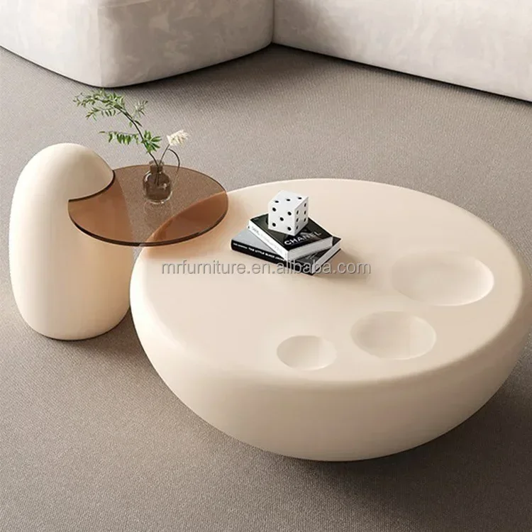 Modern Simple Home Cream Wind Living Room Coffee Table Set with Cat's Paw Lacquer Glass Top Light Luxury Center Table