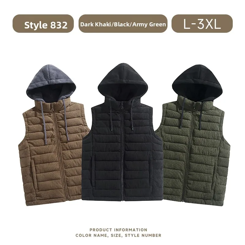 

Мужская теплая хлопковая жилетка-худи, модная верхняя одежда из смесового полиэстера, на молнии, цветная, для зимы