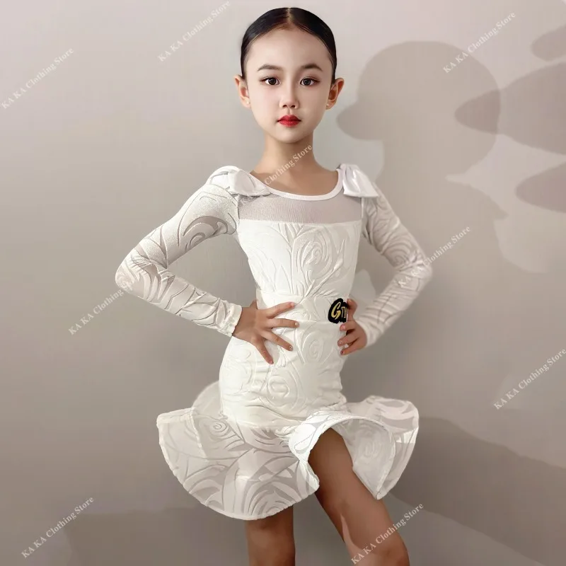 Child Salsa Latin Dance Dress Girls Ballroom Dress Standard Competition Samba Tango Dance Costume Girls Latin Practice Dress