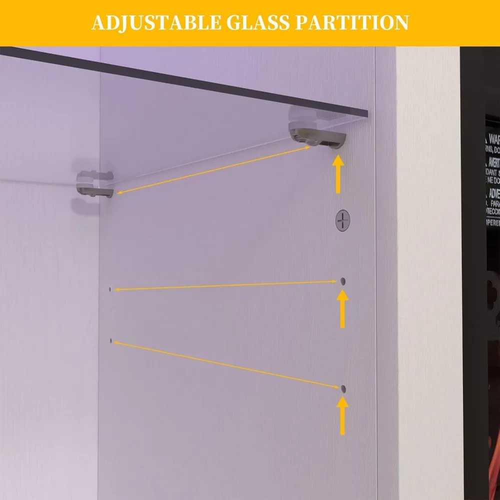 Caminetto Elettrico con LED, Caminetto Elettrico Supporto TV con Porte in Vetro e Shlef Regolabile, Camino Media Cons