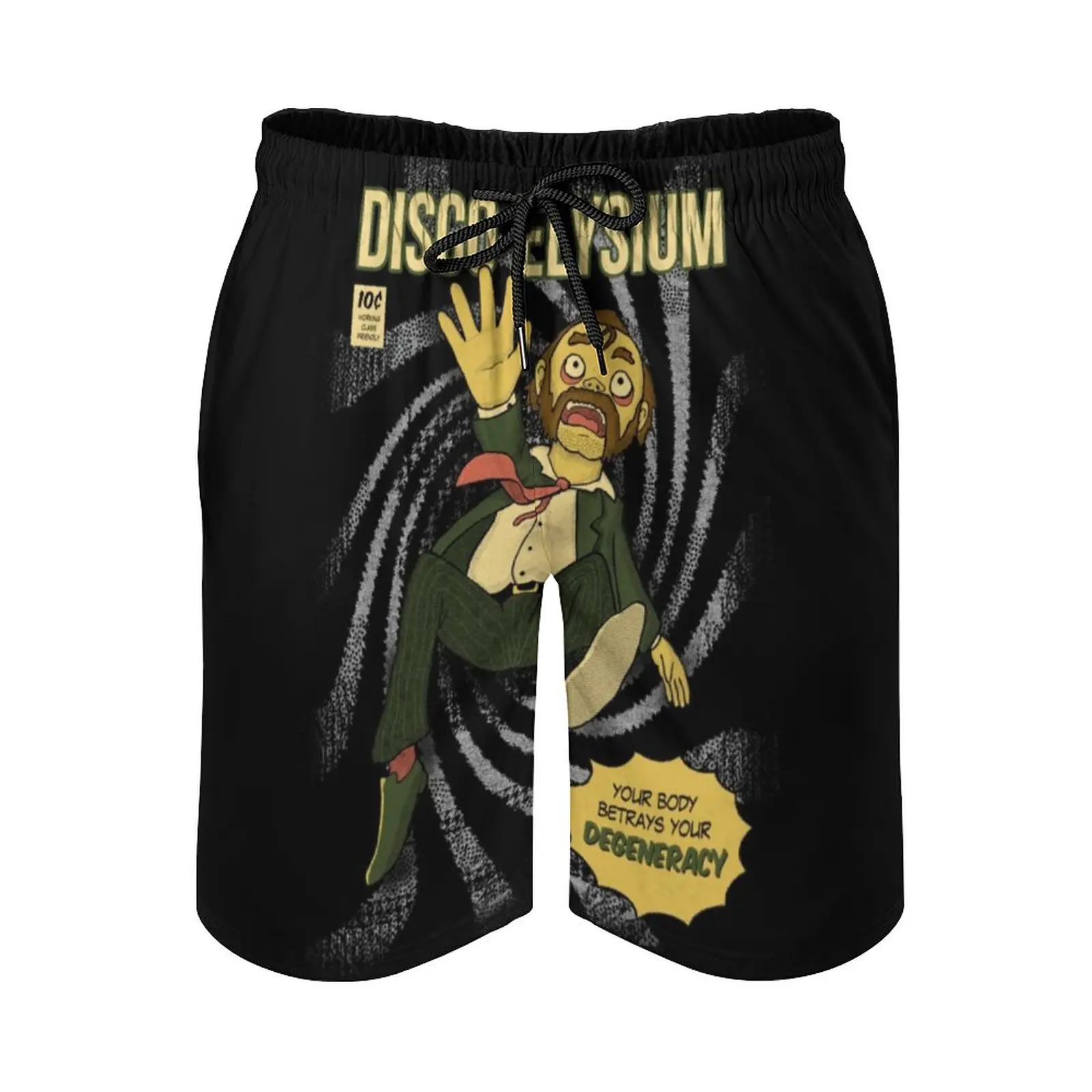 Disco Elysium - Comic Style Board Shorts Game Intellect Fanart Videogame Computer Beach Shorts Drawstring Funny Swim Trunks Gift
