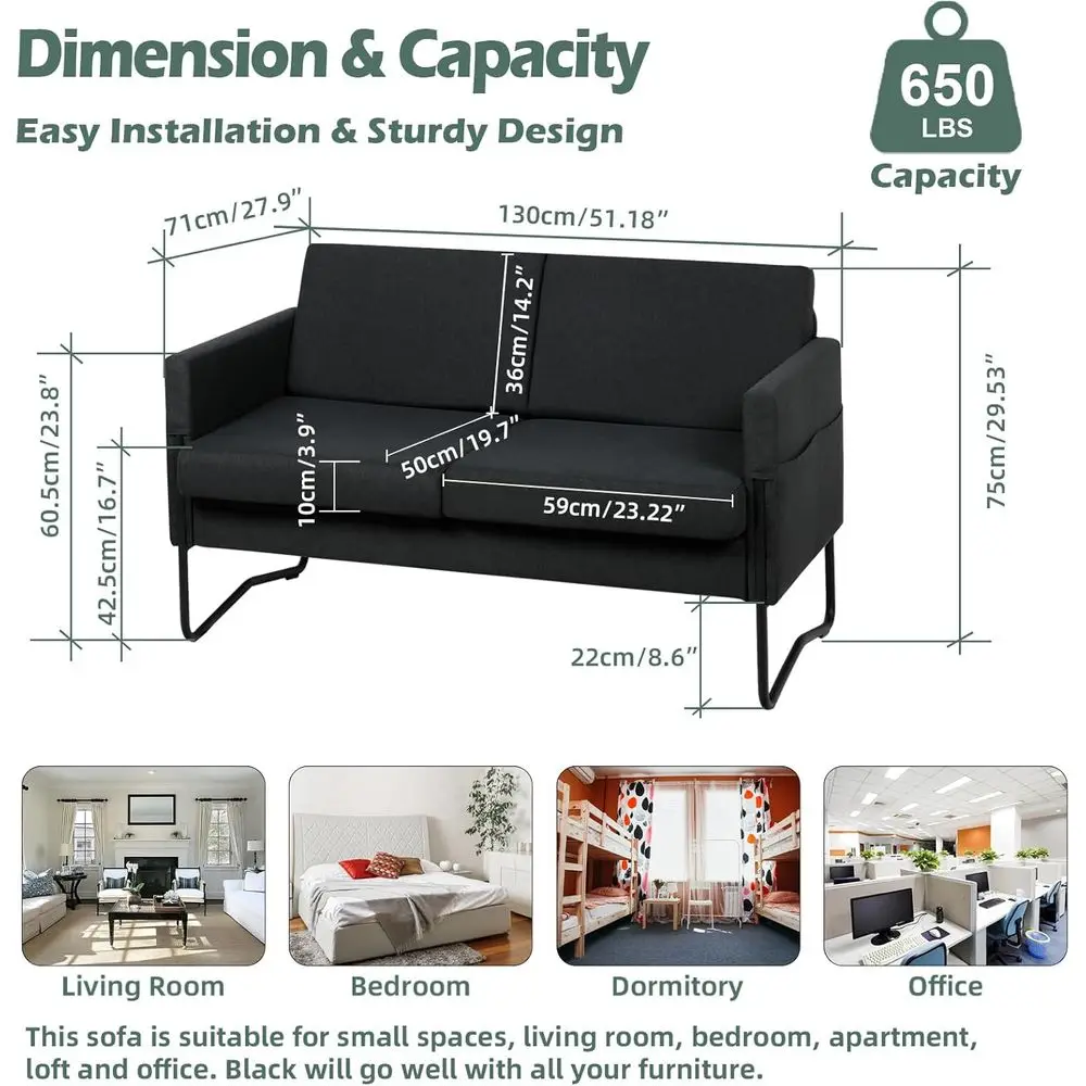 Reception Office Sofa, Modern Loveseat Couch for Waiting Room, Lobby Sofa Chair for Home Office, 2 Seater
